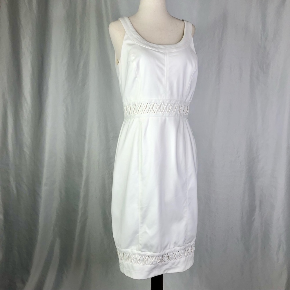 White House Black Market white shift dress with lattice detail sleeveless 6